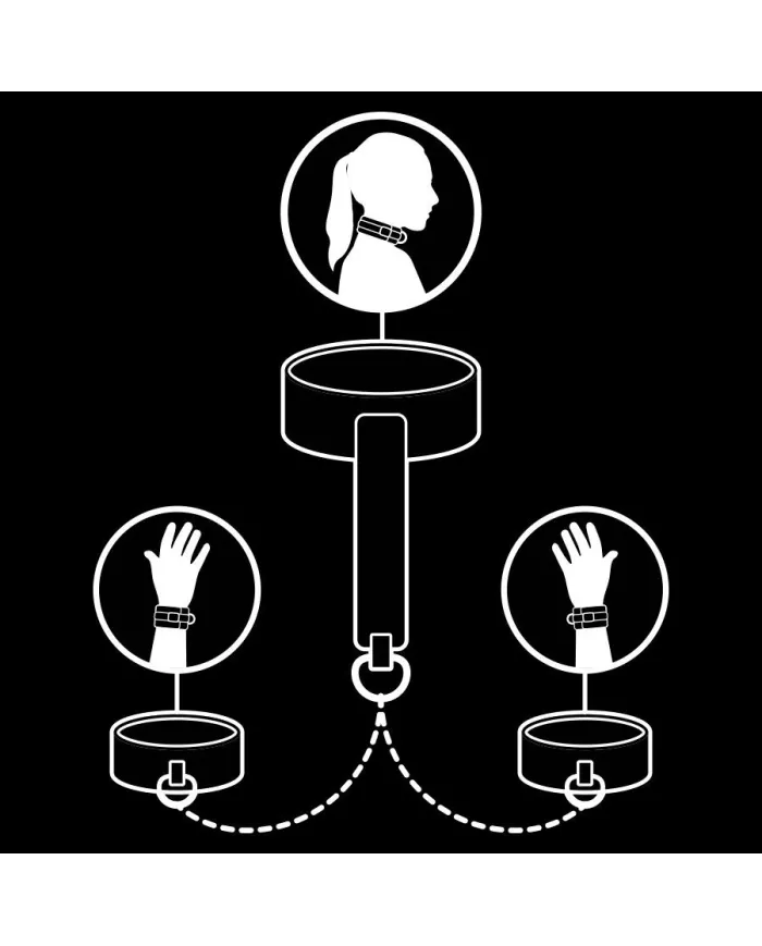 FETISH SUBMISSIVE - COLLIER ET MENOTTES EN CUIR VÉGAN AVEC DOUBLURE EN NOPRÈNE FETISH SUBMISSIVE - COLLIER ET MENOTTES EN CUIR VÉGAN AVEC DOUBLURE EN NOPRÈNE