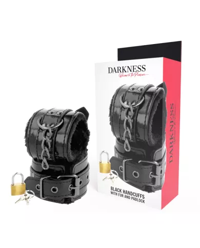 DARKNESS - MENOTTES AJUSTABLES EN CUIR NOIR AVEC CADENAS DARKNESS - MENOTTES AJUSTABLES EN CUIR NOIR AVEC CADENAS