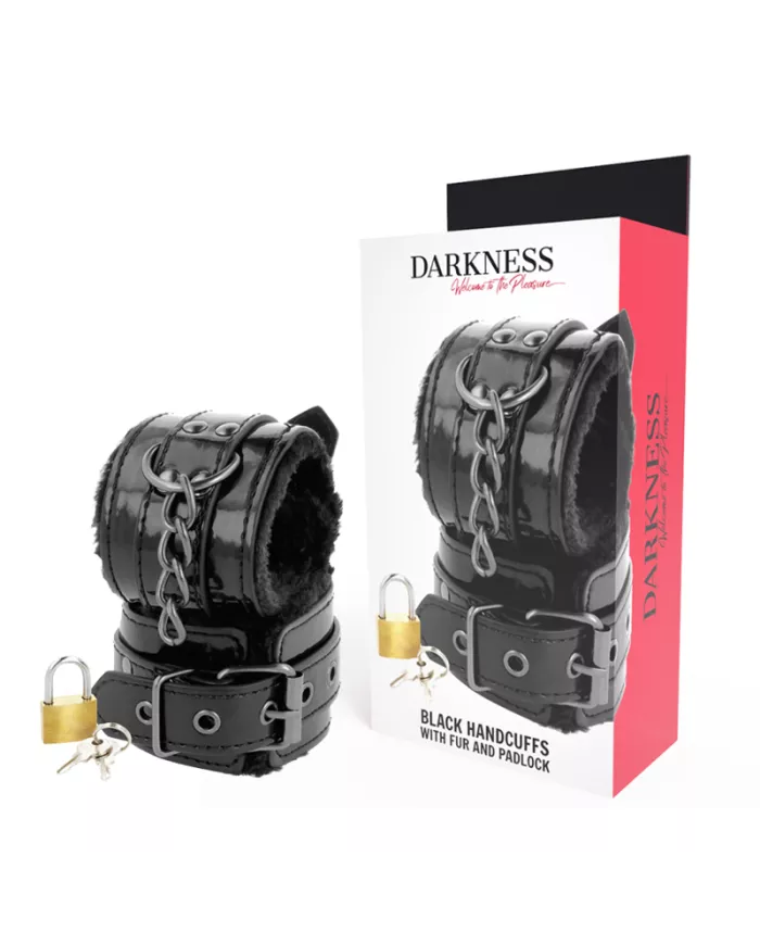 DARKNESS - MENOTTES AJUSTABLES EN CUIR NOIR AVEC CADENAS DARKNESS - MENOTTES AJUSTABLES EN CUIR NOIR AVEC CADENAS