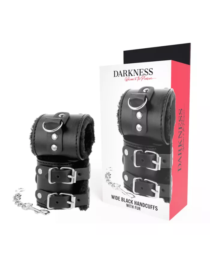 DARKNESS - MENOTTES AJUSTABLES EN CUIR NOIR AVEC DOUBLURE DARKNESS - MENOTTES AJUSTABLES EN CUIR NOIR AVEC DOUBLURE
