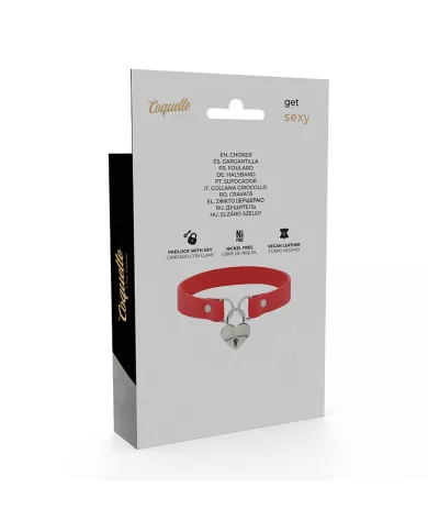 COQUETTE CHIC DESIRE - COLLIER EN CUIR VEGAN ROUGE AVEC ACCESSOIRE COEUR AVEC CL? COQUETTE CHIC DESIRE - COLLIER EN CUIR VEGAN ROUGE AVEC ACCESSOIRE COEUR AVEC CL?