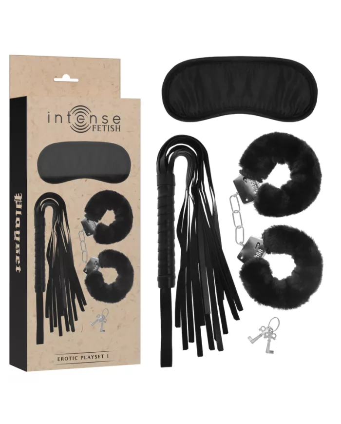 INTENSE - FETISH PLAYSET ÉROTIQUE 1 AVEC MENOTTES, MASQUE AVEUGLE ET FLOGGER