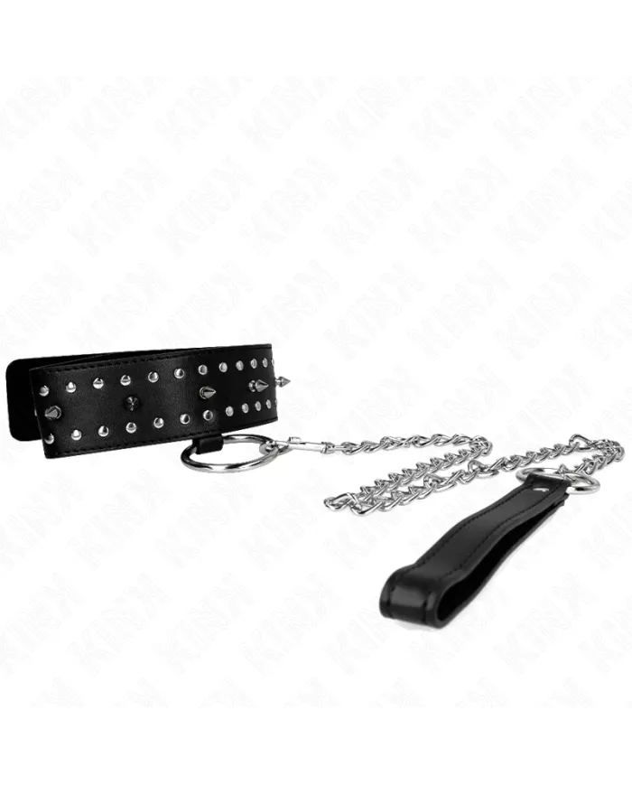 KINK - COLLIER AVEC LAISSE 65 CM AVEC CLOUS ARGENTÉS MODÈLE 1 AJUSTABLE 36-43 CM X 5 CM