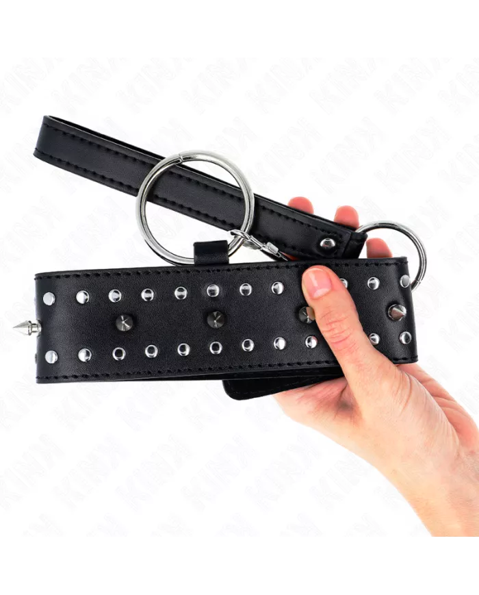 KINK - COLLIER AVEC LAISSE 65 CM AVEC CLOUS ARGENTÉS MODÈLE 1 AJUSTABLE 36-43 CM X 5 CM