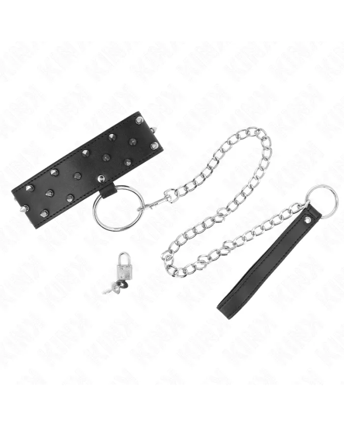 KINK - COLLIER AVEC LAISSE 65 CM AVEC CLOUS ARGENTÉS MODÈLE 5 RÉGLABLE 36-43 CM X 5 CM