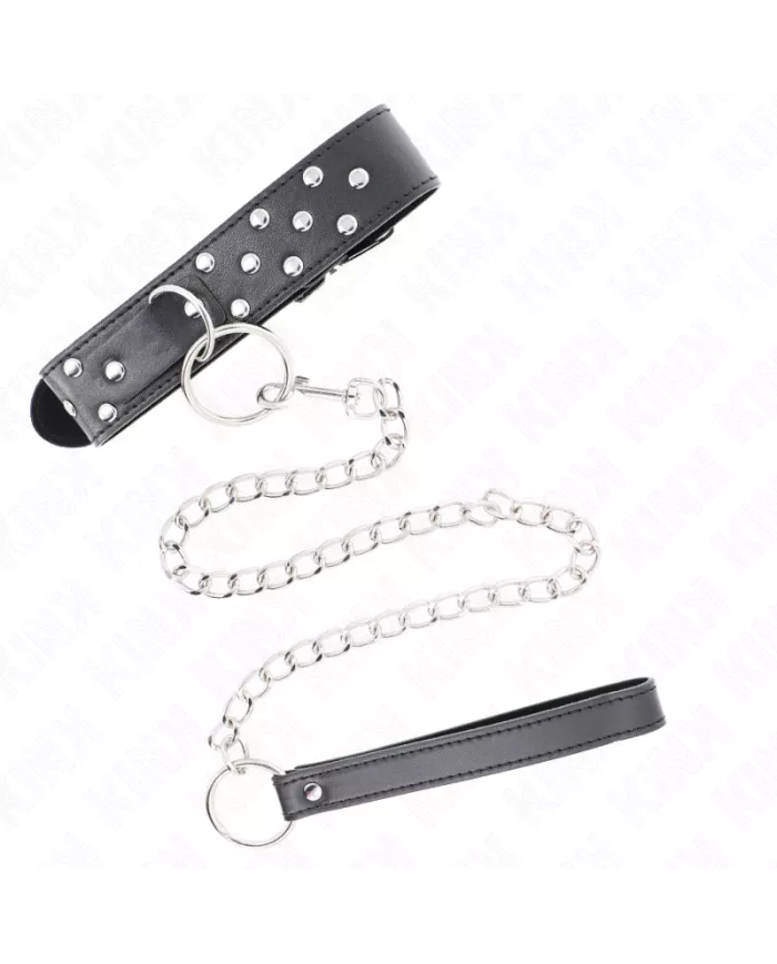 KINK - COLLIER RIVET ANNEAU AVEC CEINTURE 65 CM NOIR AJUSTABLE 36-50 CM X 3,8 CM