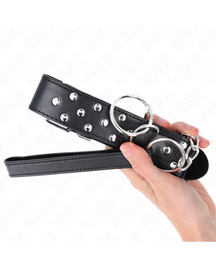 KINK - COLLIER RIVET ANNEAU AVEC CEINTURE 65 CM NOIR AJUSTABLE 36-50 CM X 3,8 CM
