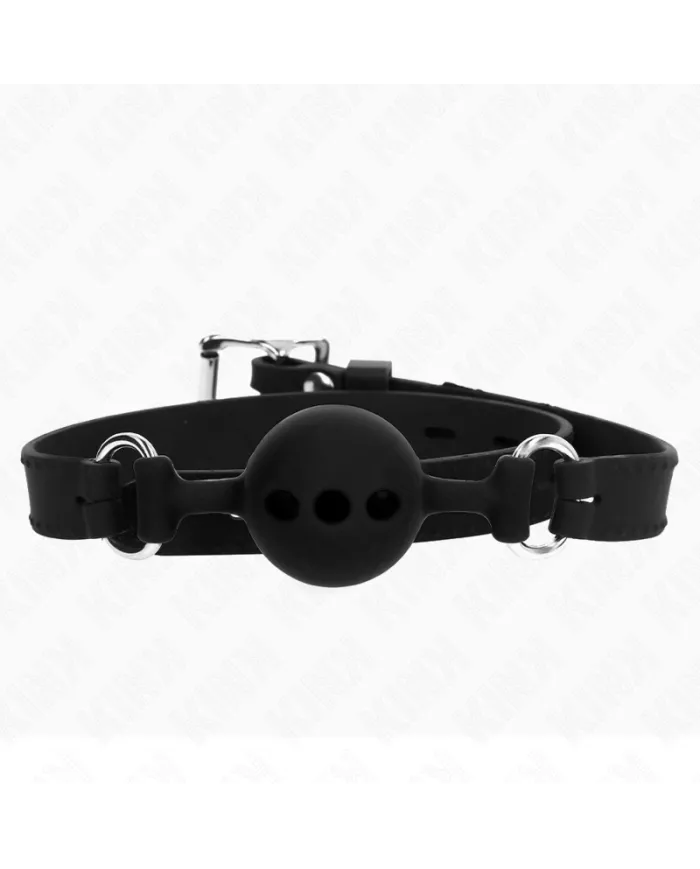 KINK - BÂILLON ENTIÈREMENT SILICONE 55 x 2 CM AVEC BOULE DE 4 CM TAILLE S NOIR AJUSTABLE 35-51 CM