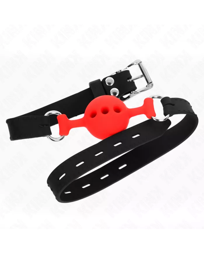 KINK - BÂILLON ENTIÈREMENT SILICONE 55 x 2 CM AVEC BOULE DE 4 CM TAILLE S ROUGE AJUSTABLE 35-51 CM