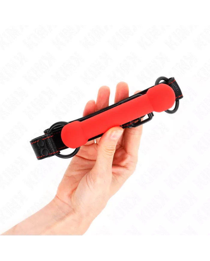 KINK - GAG EN OS AVEC SANGLE EN CUIRETTE ROUGE AJUSTABLE 41-57 CM