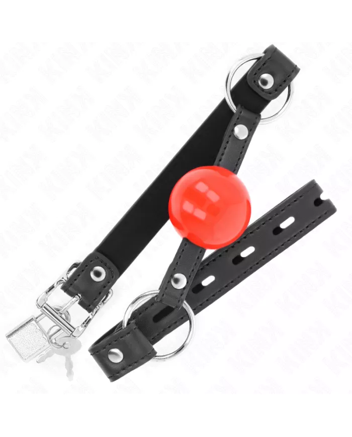 KINK - BÂILLON BALLE 4 CM AVEC SERRURE BOULE ROUGE BRACELET NOIR 60 x 2 CM