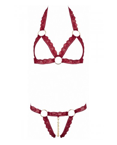 Ensemble string ouvert et seins nus bordeaux - Cottelli Lingerie