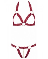 Ensemble string ouvert et seins nus bordeaux - Cottelli Lingerie