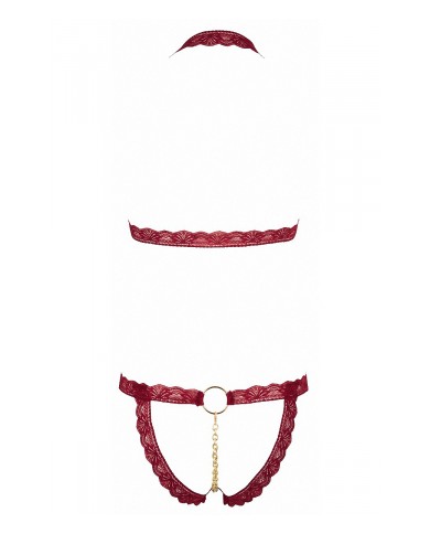Ensemble string ouvert et seins nus bordeaux - Cottelli Lingerie