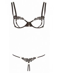 Ensemble dentelle string ouvert et seins nus noir - Cottelli Lingerie