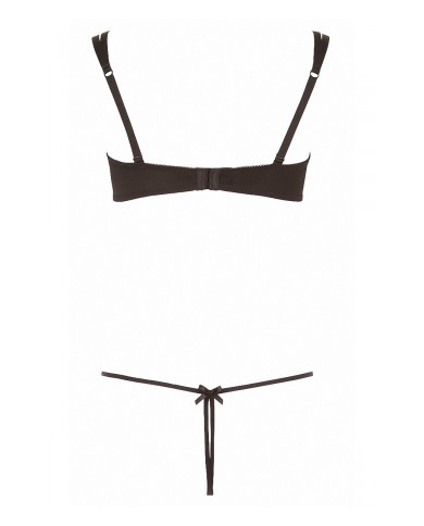 Ensemble dentelle string ouvert et seins nus noir - Cottelli Lingerie