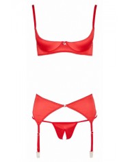 Ensemble lingerie 3 pièces ouvert rouge - Cottelli Lingerie