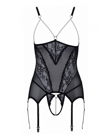 Guêpière seins nus et string ouvert résille et perles - Cottelli Lingerie