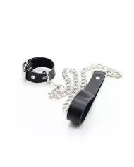 OHMAMA FETISH - COLLIER PÉNIS ET BRACELET EN CUIR AVEC CHAÎNE MÉTALLIQUE OHMAMA FETISH - COLLIER PÉNIS ET BRACELET EN CUIR AVEC CHAÎNE MÉTALLIQUE