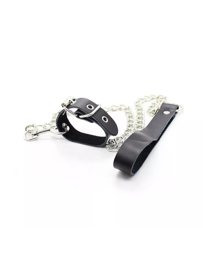 OHMAMA FETISH - COLLIER PÉNIS ET BRACELET EN CUIR AVEC CHAÎNE MÉTALLIQUE OHMAMA FETISH - COLLIER PÉNIS ET BRACELET EN CUIR AVEC CHAÎNE MÉTALLIQUE