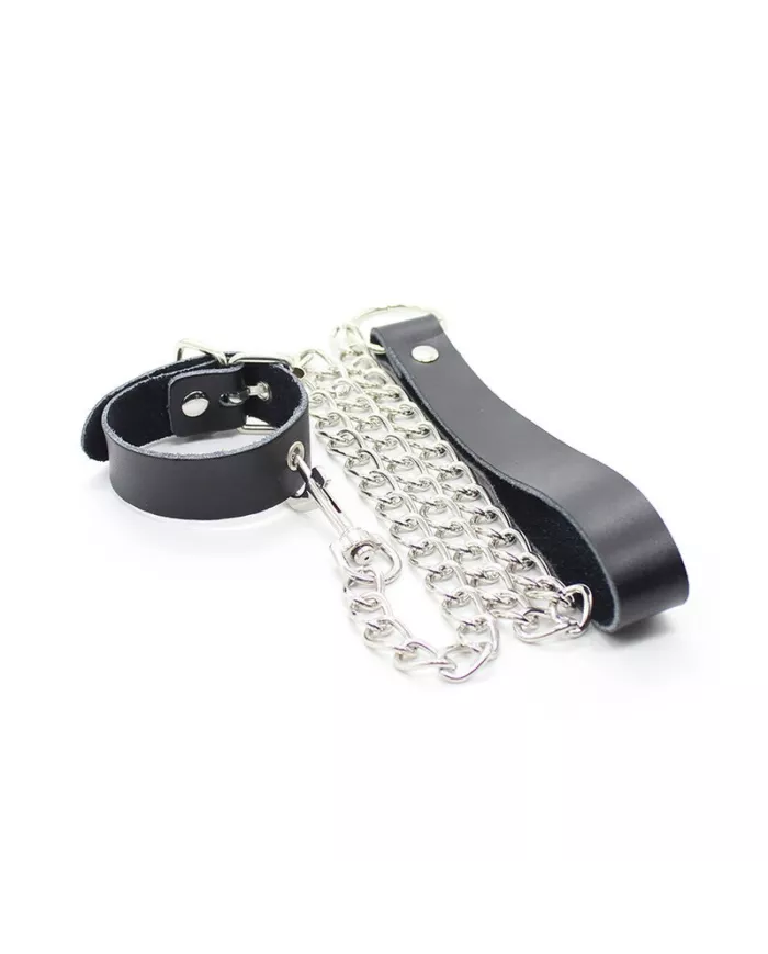 OHMAMA FETISH - COLLIER PÉNIS ET BRACELET EN CUIR AVEC CHAÎNE MÉTALLIQUE OHMAMA FETISH - COLLIER PÉNIS ET BRACELET EN CUIR AVEC CHAÎNE MÉTALLIQUE
