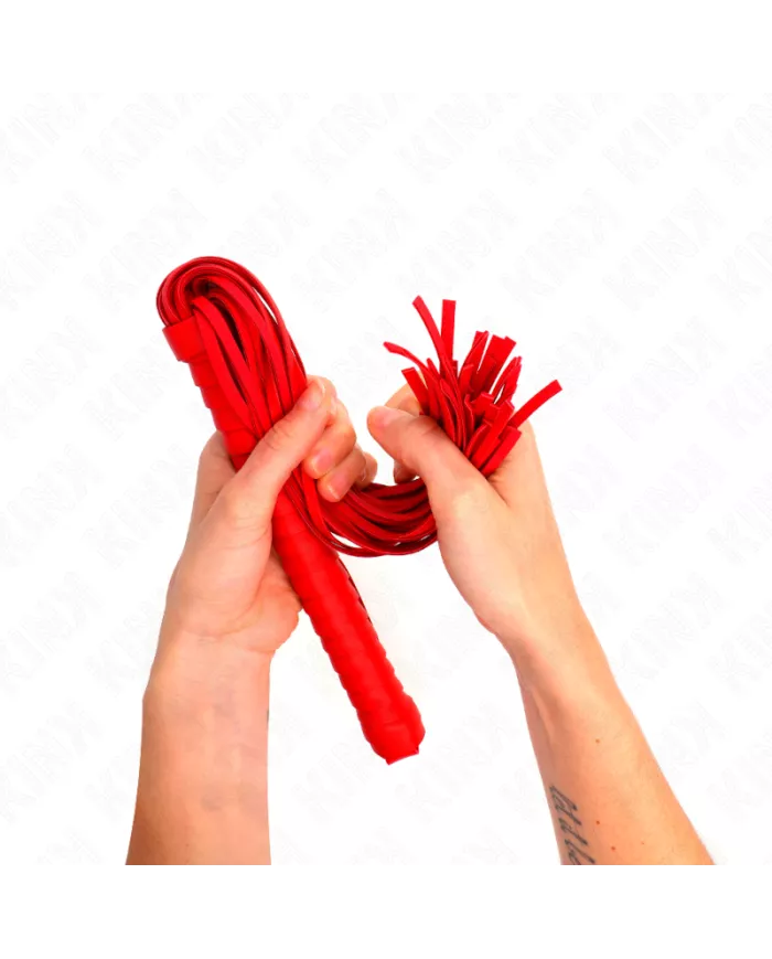 KINK - FOUET AVEC MANCHE TEXTURÉ ROUGE 48,5 CM