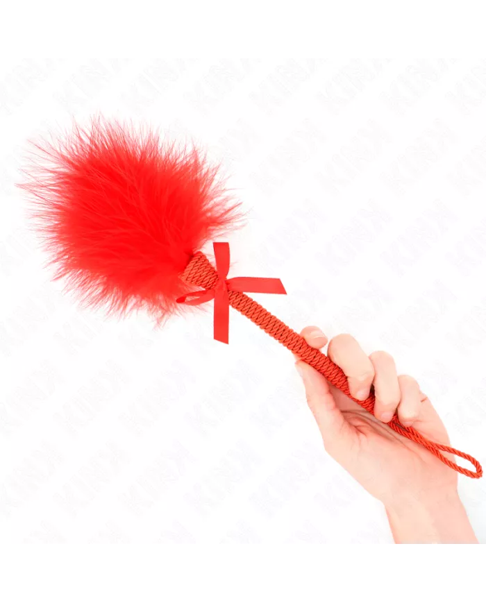 KINK - Baguette en corde de nylon avec plumes chatouillantes et noeud rouge 25 cm