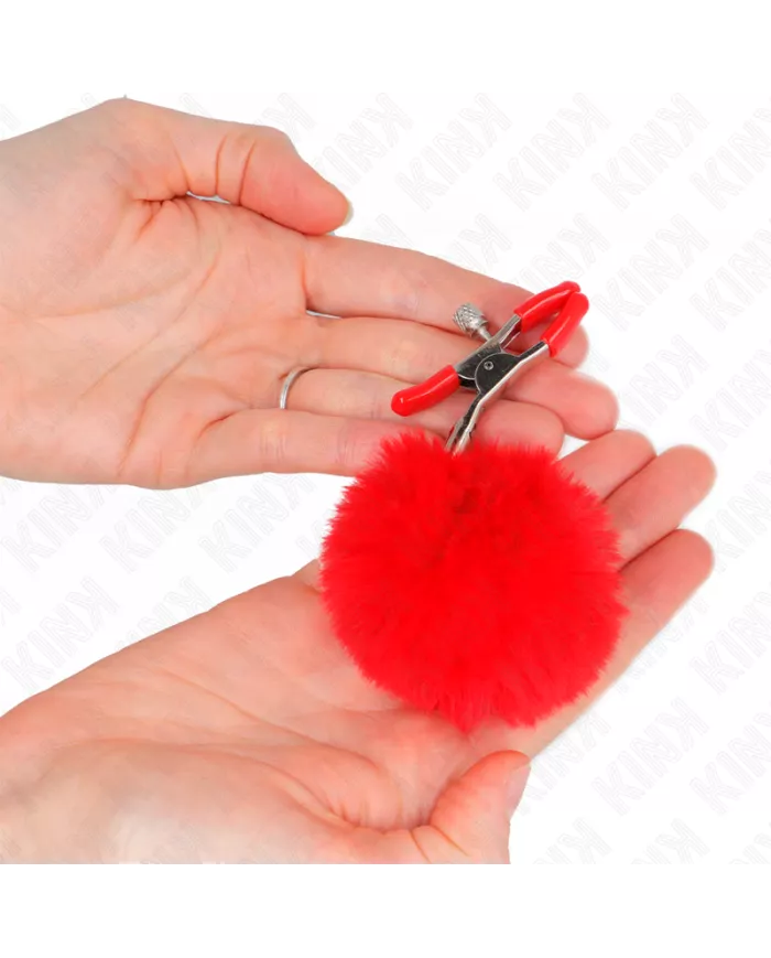 KINK - PINCE A METON BOULE FAUSSE FOURRURE ROUGE 6 CM