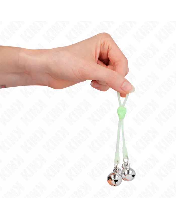 KINK - PINCES À TETON LUMINEUSES CRÂNE AVEC ANNEAU CLOCHES RÉGLABLES VERT / ARGENT