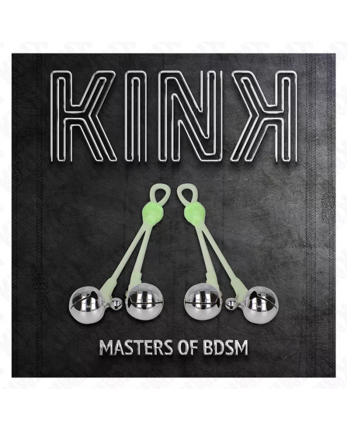 KINK - PINCES À TETON LUMINEUSES CRÂNE AVEC ANNEAU CLOCHES RÉGLABLES VERT / ARGENT