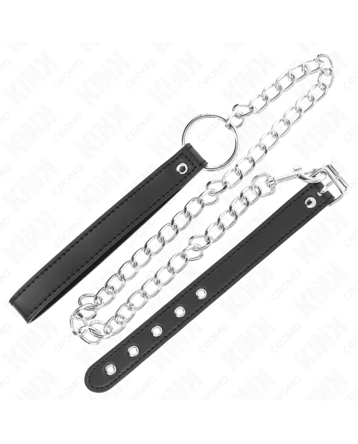 KINK - ANNEAU PÉNIS EN CUIR 21,5 X 2 CM AVEC CHAÎNE EN MÉTAL DE 60 CM ET SANGLE EN CUIR