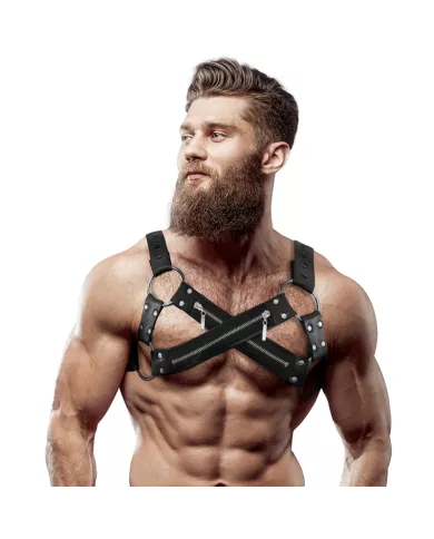 FETISH SUBMISSIVE ATTITUDE - HARNAIS DE POITRINE CROISÉ EN NÉOPRÈNE RÉGLABLE AVEC FERMETURES  GLISSIÈRE POUR HOMMES FETISH SUBMISSIVE ATTITUDE - HARNAIS DE POITRINE CROISÉ EN NÉOPRÈNE RÉGLABLE AVEC FERMETURES  GLISSIÈRE POUR HOMMES