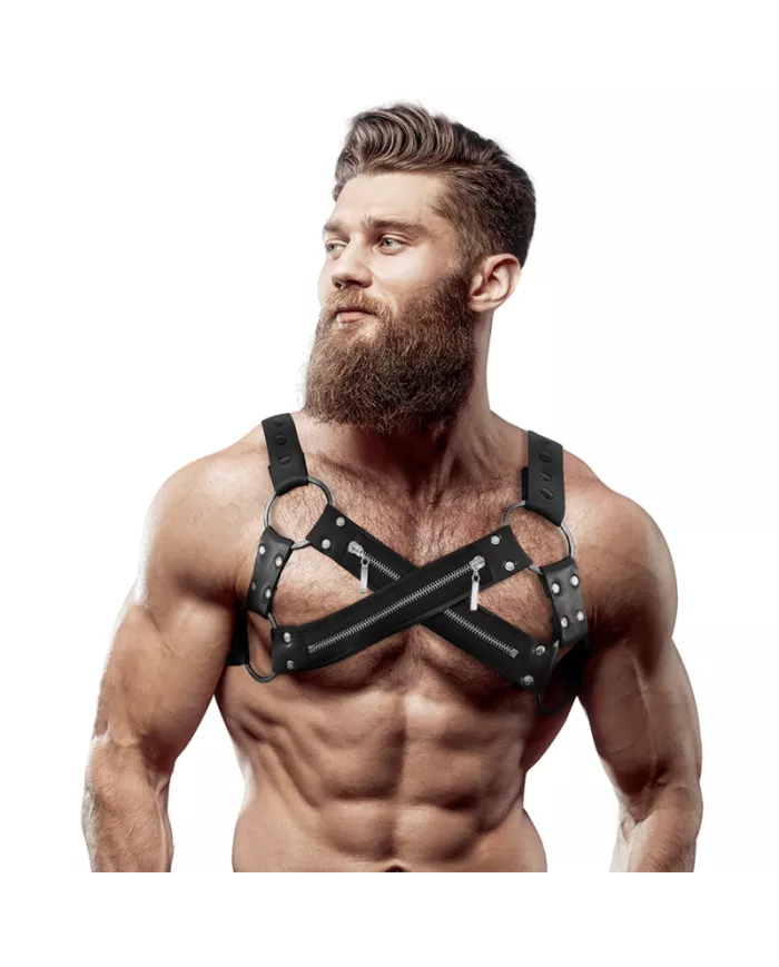 FETISH SUBMISSIVE ATTITUDE - HARNAIS DE POITRINE CROISÉ EN NÉOPRÈNE RÉGLABLE AVEC FERMETURES  GLISSIÈRE POUR HOMMES