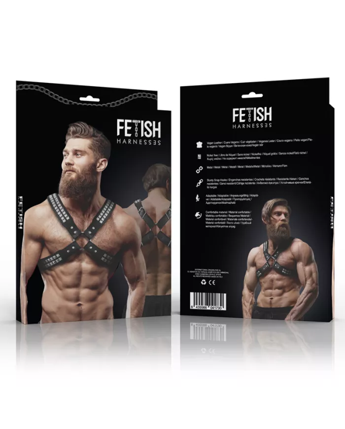 FETISH SUBMISSIVE ATTITUDE - HARNAIS EN CUIR ÉCOLOGIQUE POUR HOMMES  POITRINE CROISÉE AVEC RIVETS