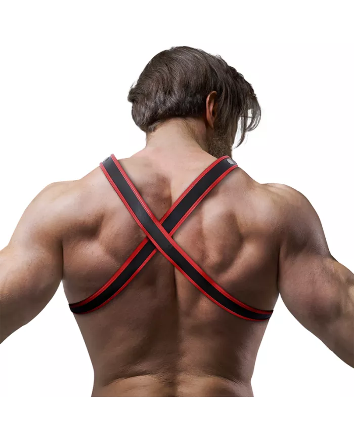 FETISH SUBMISSIVE ATTITUDE - HARNAIS DE POITRINE BULLDOG EN CUIR ÉCOLOGIQUE POUR HOMMES NOIR/ROUGE