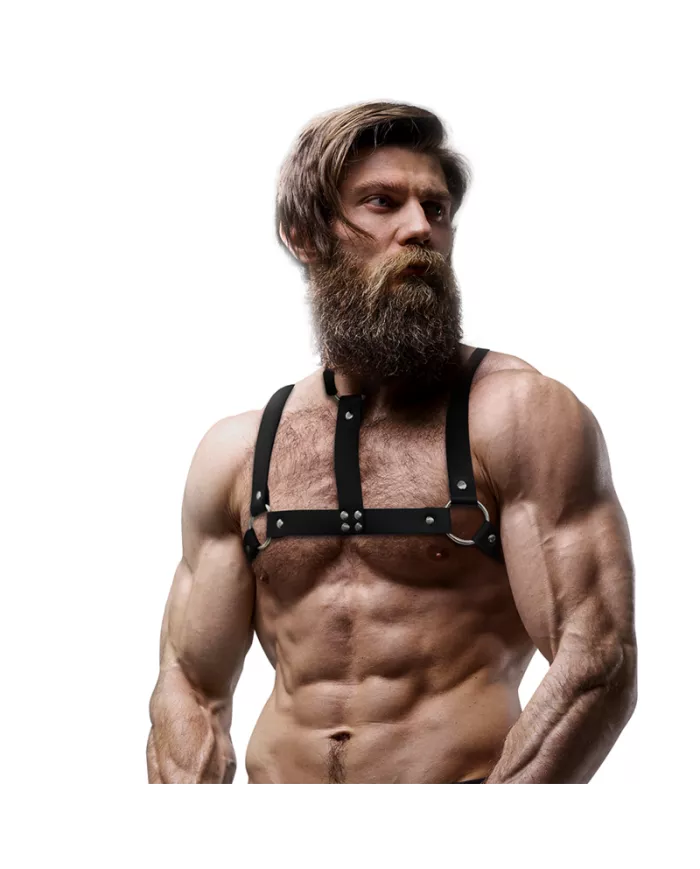 FETISH SUBMISSIVE ATTITUDE - HARNAIS DE POITRINE RÉGLABLE EN ÉCO-CUIR AVEC COLLIER POUR HOMMES
