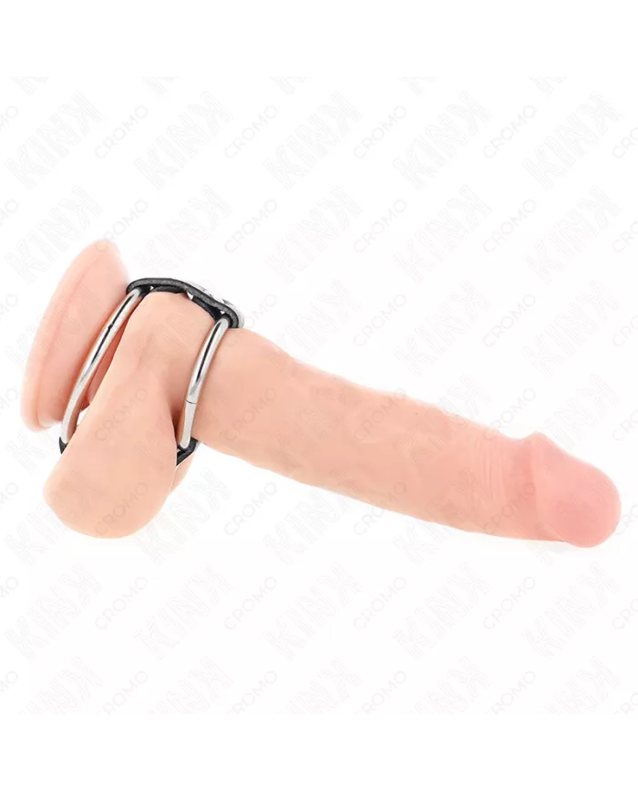 KINK - DOUBLE ANNEAU PÉNIS EN MÉTAL DE 3,8 CM À 5 CM CONNECTÉ AU CUIR