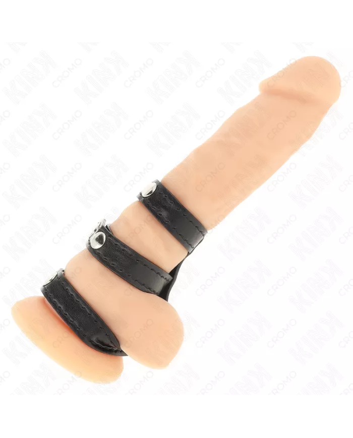 KINK - ANNEAU PÉNIS EN CUIR TRIPLE AVEC FERMETURE À PRESSION