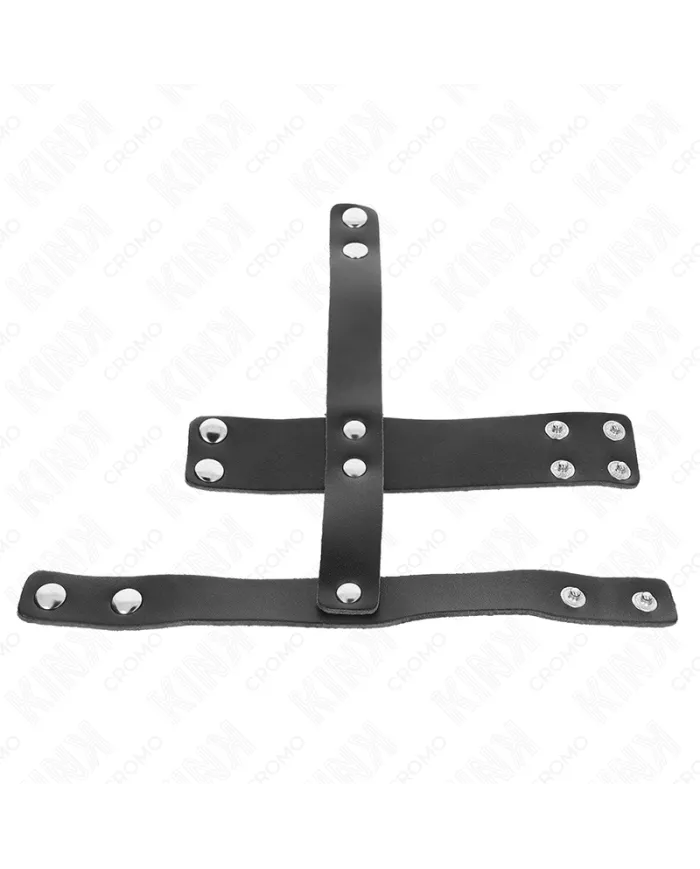 KINK - ANNEAU DE CAGE À PÉNIS EN CUIR AVEC SÉPARATEUR DE BALLES RÉGLABLE
