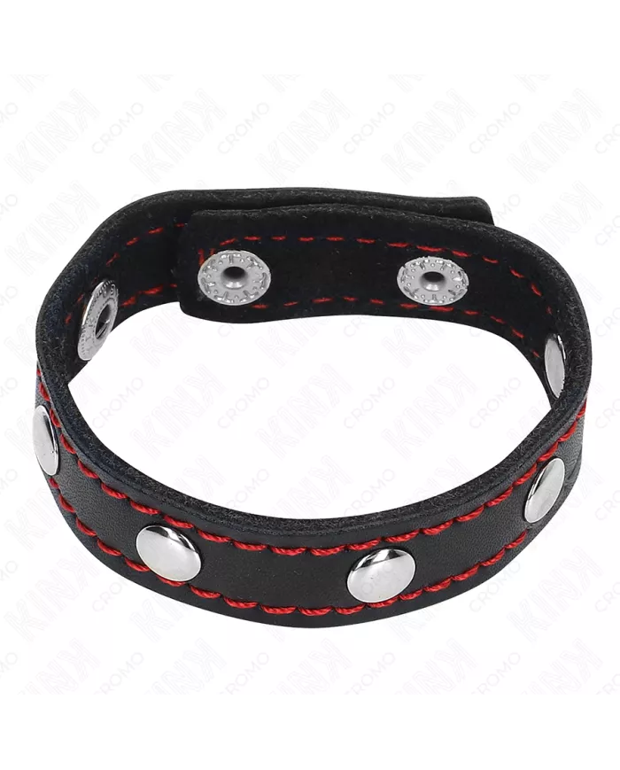 KINK - ANNEAU PÉNIS EN CUIR AVEC FERMETURE À PRESSION DOUBLURE ROUGE 21 X 1,5 CM