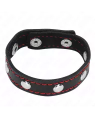 KINK - ANNEAU PÉNIS EN CUIR AVEC FERMETURE À PRESSION DOUBLURE ROUGE 21 X 1,5 CM