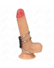 KINK - ANNEAU PÉNIS TRIPLE MÉTAL 3,7 CM À 5 CM CONNECTÉ AU CUIR KINK - ANNEAU PÉNIS TRIPLE MÉTAL 3,7 CM À 5 CM CONNECTÉ AU CUIR