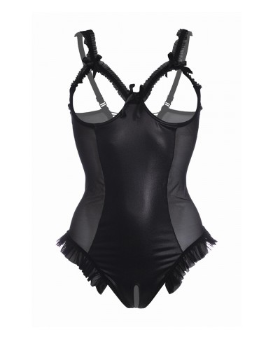 Body wetlook ouvert noir Mistique - Christine