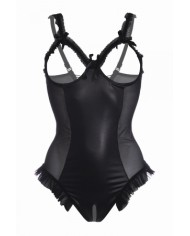 Body wetlook ouvert noir Mistique - Christine