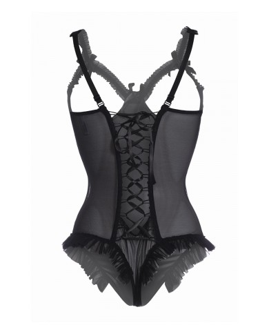 Body wetlook ouvert noir Mistique - Christine