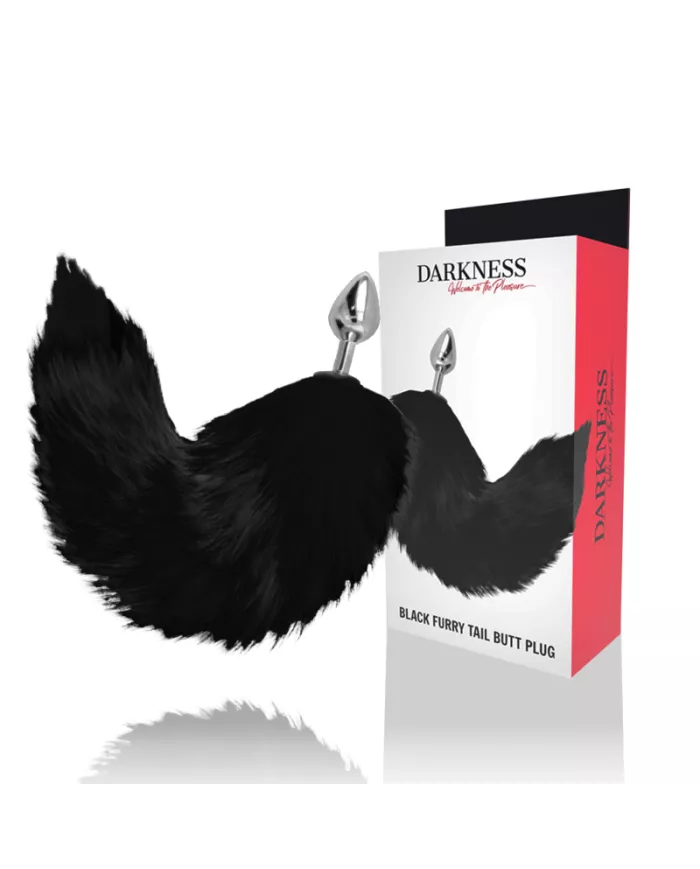 DARKNESS - PLUG ANAL ARGENT 8 CM AVEC QUEUE NOIRE DARKNESS - PLUG ANAL ARGENT 8 CM AVEC QUEUE NOIRE