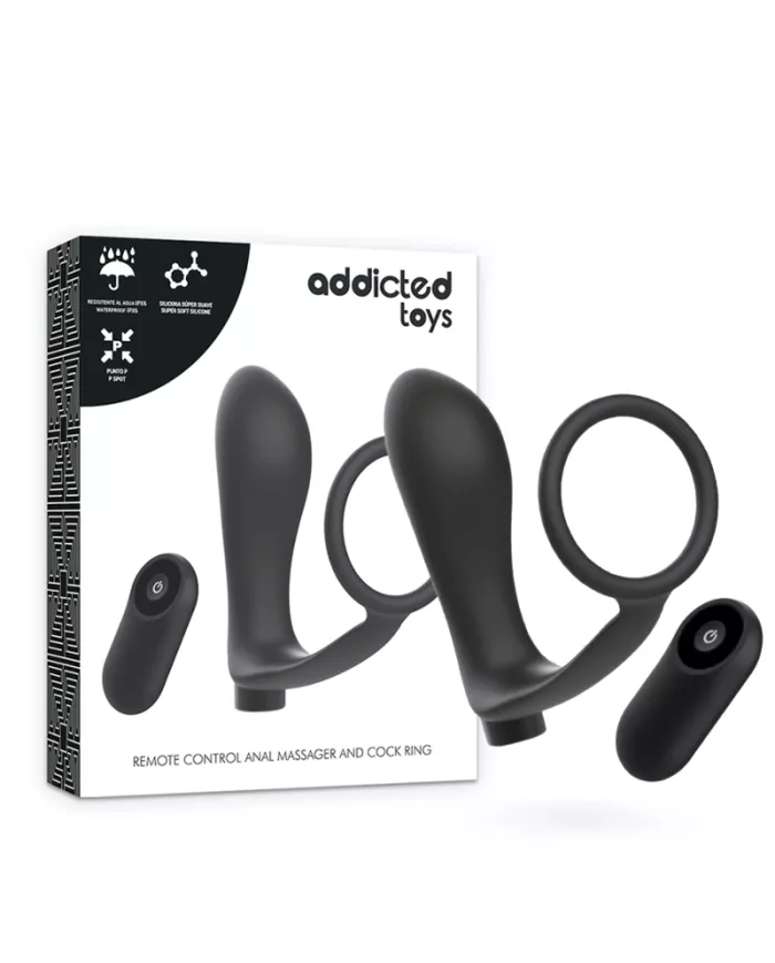 ADDICTED TOYS - ANNEAU PÉNIS AVEC TÉLÉCOMMANDE PLUG ANAL NOIR RECHARGEABLE