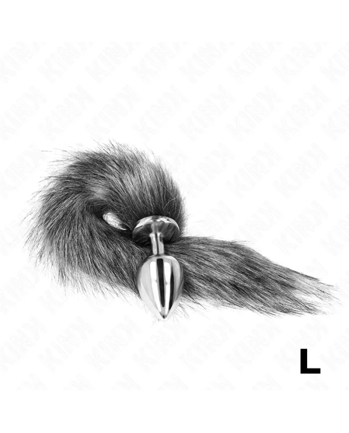 KINK - PLUG ANAL TAILLE L 10 X 4 CM AVEC QUEUE SYNTHÉTIQUE 40 CM GRIS