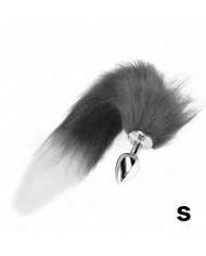 KINK - PLUG ANAL TAILLE S 7 X 3 CM AVEC QUEUE SYNTHÉTIQUE 40 CM GRIS ET BLANC