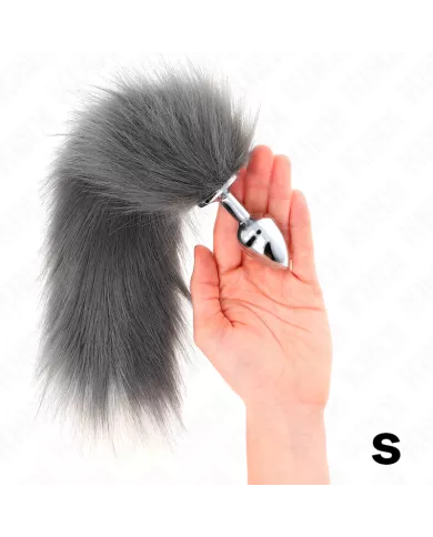 KINK - PLUG ANAL TAILLE S 7 X 3 CM AVEC QUEUE SYNTHÉTIQUE 40 CM GRIS ET BLANC KINK - PLUG ANAL TAILLE S 7 X 3 CM AVEC QUEUE SYNTHÉTIQUE 40 CM GRIS ET BLANC